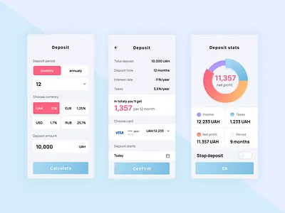 Deposit calculator bank account bank app bank card bank ui banking converter deposit design uxui