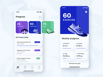 Habit Tracking App Concept app cards colours exercise glucode habit tracker icons illustrations meditate mobile progress read ui ui design ux