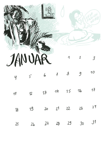 Januar art calendar design digitalart fashion illustration january minimal painting portrait swim turquoise typography web