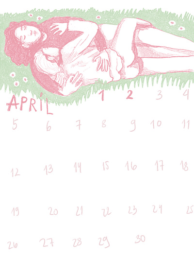 April animation april art calendar cuddles design digitalart flowers illustration love minimal painting portrait