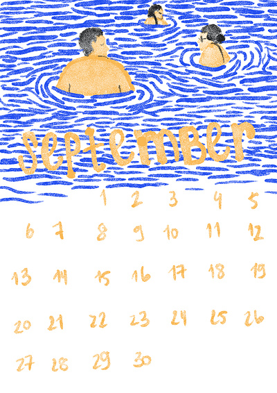 September art bath calendar design digitalart illustration matildamaya minimal painting portrait september swim swimming