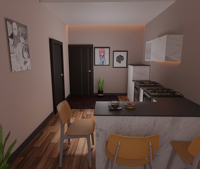 Interior Kitchen Design Anime 3d art 3d artist aesthetic anime blender blender 2.8 inspiration interior interior design interiordesign lightroom room