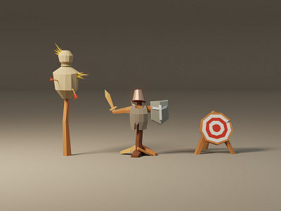 Lowpoly game assets: training mannequins 3d aim fantasy game game asset illustration low poly lowpoly model props training