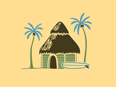 Surf Shack Illustration illustration longboard ocean palm trees paradise surf surf shack surfer surfing tropical vector waves