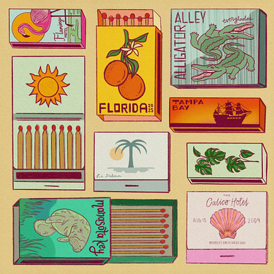 Florida Matchboxes art beach brand brand assets branding design digital art digital illustration florida graphic design graphic illustration illustration logo vector