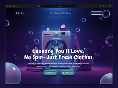 Bubbles Laundry app landing page hero landing page laundry ui visual web design