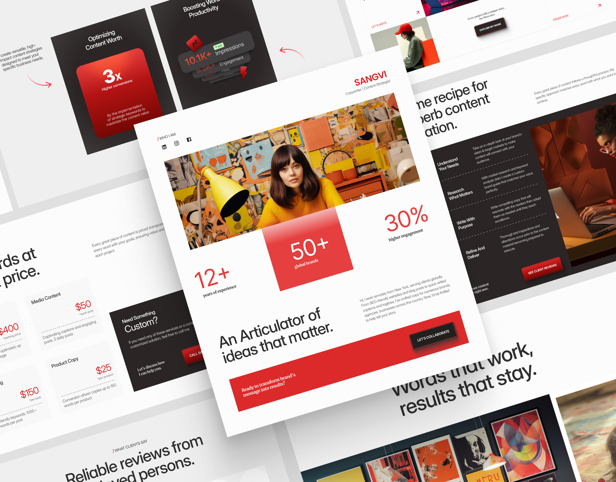 One-Page Copywriter Portfolio – Framer Template copywriter design figma framer graphic design landing page minimal design no code portfolio ui design webdesign website website design