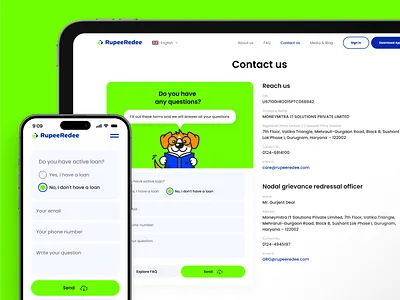 Contact Us Page, Contact Form, Fintech | RupeeRedee clean contact contact us dog finance fintech interface interface design product product design ui ux uxui web web design web page