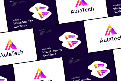 Aulatech - identity guidelines 3d logo a a logo abstract logo blockchain brand branding business data design education guidelines letter letter logo design logo logo design schools scribble tech technology