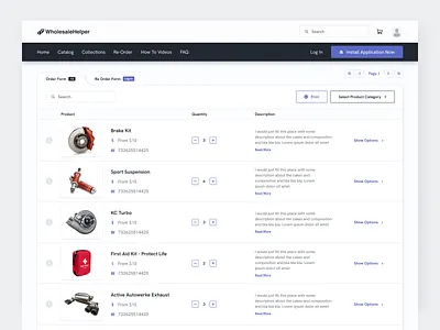WholesaleHelper Shopify App car parts clean dashboard e commerce flat minimal modern products shopify table ui ui design user experience user interface ux web app web application web design