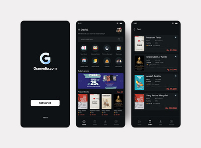 Gramedia Mobile App Redesign Dark Mode Version app design interaction design interface minimal mobile mobile app typography ui ux