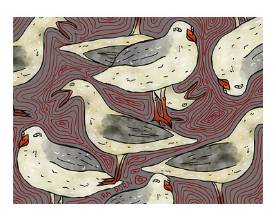 postcard design | GULLS animal art bird cartoon comic cute digital illustration iradorn postcard poster design procreate