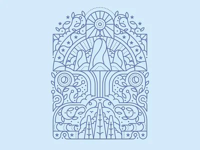 In Touch birds clouds editorial flat foliage geometric graphic illustration leaves linework monoline mountains pattern retro symmetrical trees vector waterfall