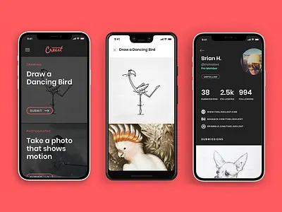 Creact — Daily Drawing & Art Challenges android app app design art artist artwork design doodle drawing drawings graphic design ios painting photography sketch typography