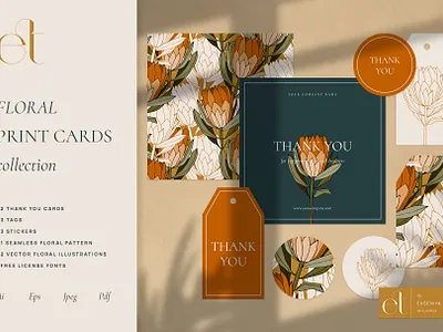 Floral Print Cards Collection branding card card design creativemarket design floral seamless pattern flower flowers illustration identity illustration pattern print cards print design printing prints small business templates stickers tads templates typography