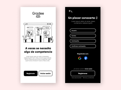 Gradee app UI app black black and white branding design icon illustration login page logo mobile ui ux web white