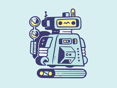 Cute Robot Character 80s blake stevenson cartoon character design claw clean cute design future hipster illustration jetpacks and rollerskates lightbulb lights metal minimal retro robot ui ux