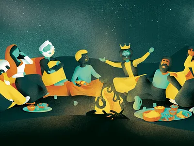 Great King XV - a campfire children fire food friends great illustration kids book king laugh lighting night sky stories story texture
