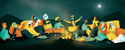Great King XV - a campfire children fire food friends great illustration kids book king laugh lighting night sky stories story texture