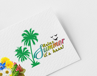 Summer Desigm beach tree bird design palm summer vacation water