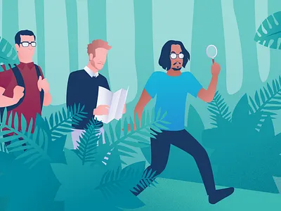 Field trips help you write better software article cover character illustration cover cover artwork illustration illustrations jungle research researcher user research user testing ux research