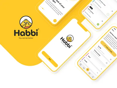 Habbi App - IOS application character habit interface ios mobile app ui user interface design ux wireframe yelow