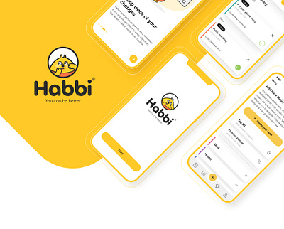 Habbi App - IOS application character habit interface ios mobile app ui user interface design ux wireframe yelow