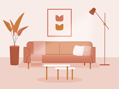 Cozy Living Room cozy design floor lamp graphic design house illustration interior lamp living room plant sofa vector