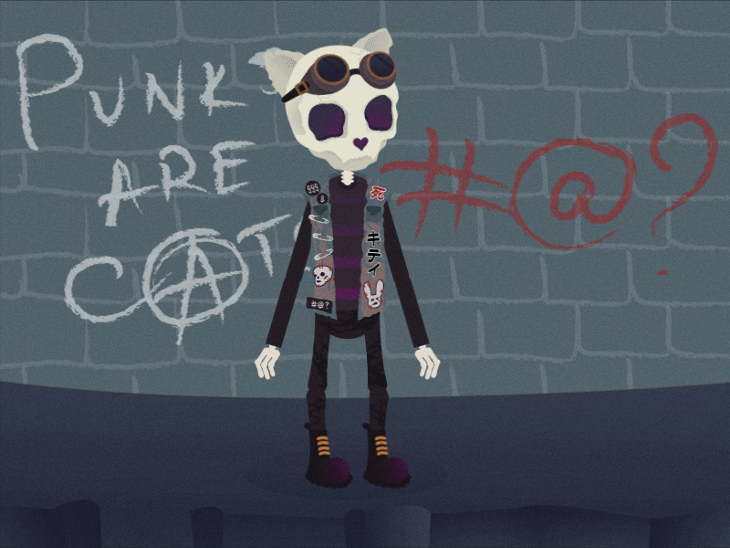 Punks Are CⒶts alternative animated animated gif animation cat cats crust flatdesign gif goth gothic illustration punk punk rock punkrock punks skeleton skull skulls steampunk