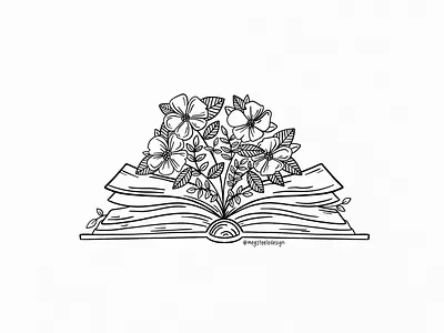 book lover black and white book art book cover book lover digital floral flowers line drawing line drawings procreate reading simple