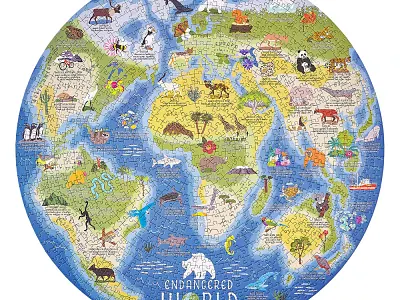 Ridley's Endangered World Jigsaw Puzzle Illustration animal art animal illustration animals art licensing drawing endangered endangered animals endangered species illustration jigsaw puzzle licensing map map illustration polar bears puzzle world
