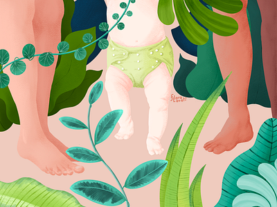 Mindfully Green Family baby ecology family feet footprint green jungle kid leafs mom nappies nature plants procreate reusable sustainability walk