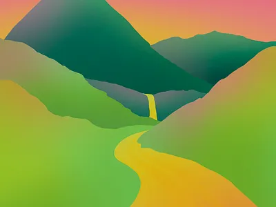 I wish I could live here pt. 1 abstract gradient hills illustration landscape minimal mountain mountains nature procreate river sunrise sunset travel vista waterfall woods