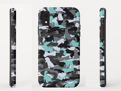 Teal Splash Dog & Bone Phone Case camo camo print camouflage design dog art illustration surface design t shirt design textile print vector