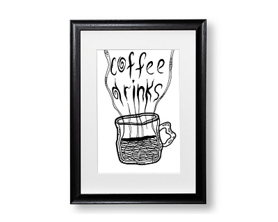 print, poster COFFEE art black coffee comic drink food food and drink handmade handprinted illustration iradorn kaffee poster print procreate schwarz screenprint