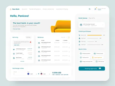 Bank dashboard bank banking desktop finance fintech manage money ui ux wallet