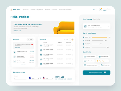Bank dashboard bank banking desktop finance fintech manage money ui ux wallet