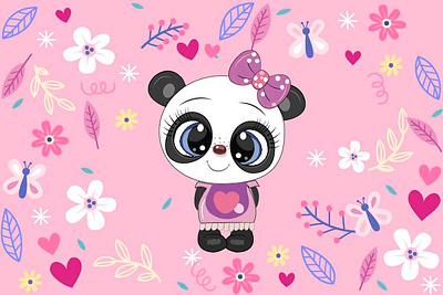 panda 01 animal cute animal cute art design flat graphic design illustraion illustration art minimal panda pink vector