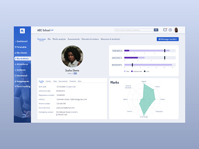 Student profile clean ui dashboard school school management system student ui ux web web design