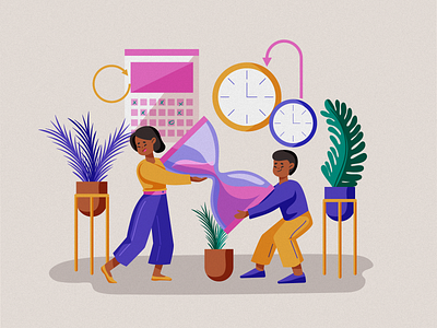 Time design illustration plants team time management vector illustration