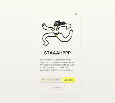 Daily UI 016. Pop-Up/Overlay daily 100 challenge daily ui dailyui dailyuichallenge design humor pablo stanley ui ux writing