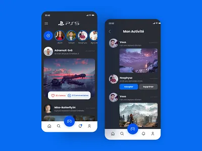 Daily UI #47 - Activity feed app application colors daily 100 challenge daily ui dark design interface ps5 ps5 app social ui ui design
