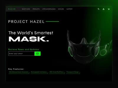 Razer Project Hazel call to action covid 19 covid 19 covid19 cta hero image landing page mask masks minimal project hazel ui ux