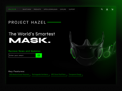Razer Project Hazel call to action covid 19 covid 19 covid19 cta hero image landing page mask masks minimal project hazel ui ux