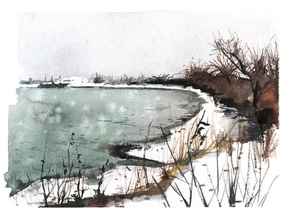 Winter abstract aquarelle art drawing illustration nature painting sketch snow travel watercolor watercolour winter