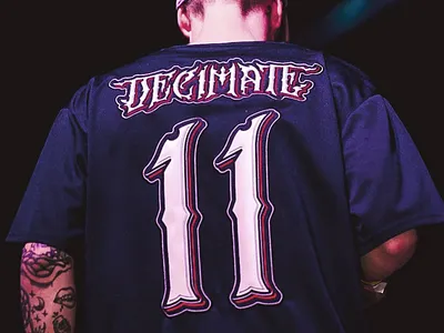 Decimate Jersey Design apparel appareldesign darkart decimate design dubstep edm handlettering illustration riddim typography victorianbranding victorianlettering victoriantype