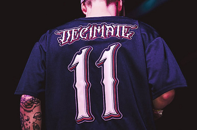 Decimate Jersey Design apparel appareldesign darkart decimate design dubstep edm handlettering illustration riddim typography victorianbranding victorianlettering victoriantype