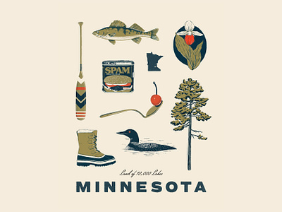 Minnesota Things digital illustration drawing fish illustration illustration design illustrator loon midwest minneapolis minnesota nature art nature illustration procreate retro illustration state poster twin cities typography vintage illustration