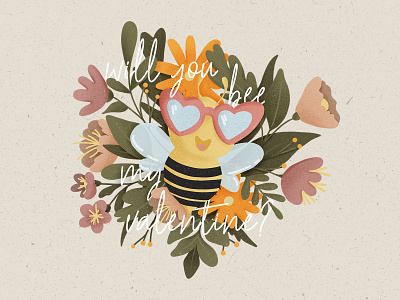 will you bee my valentine art bee botanical colours cute design doodle floral flovers heart honey illustration latvia love procreate typography valentine valentines day