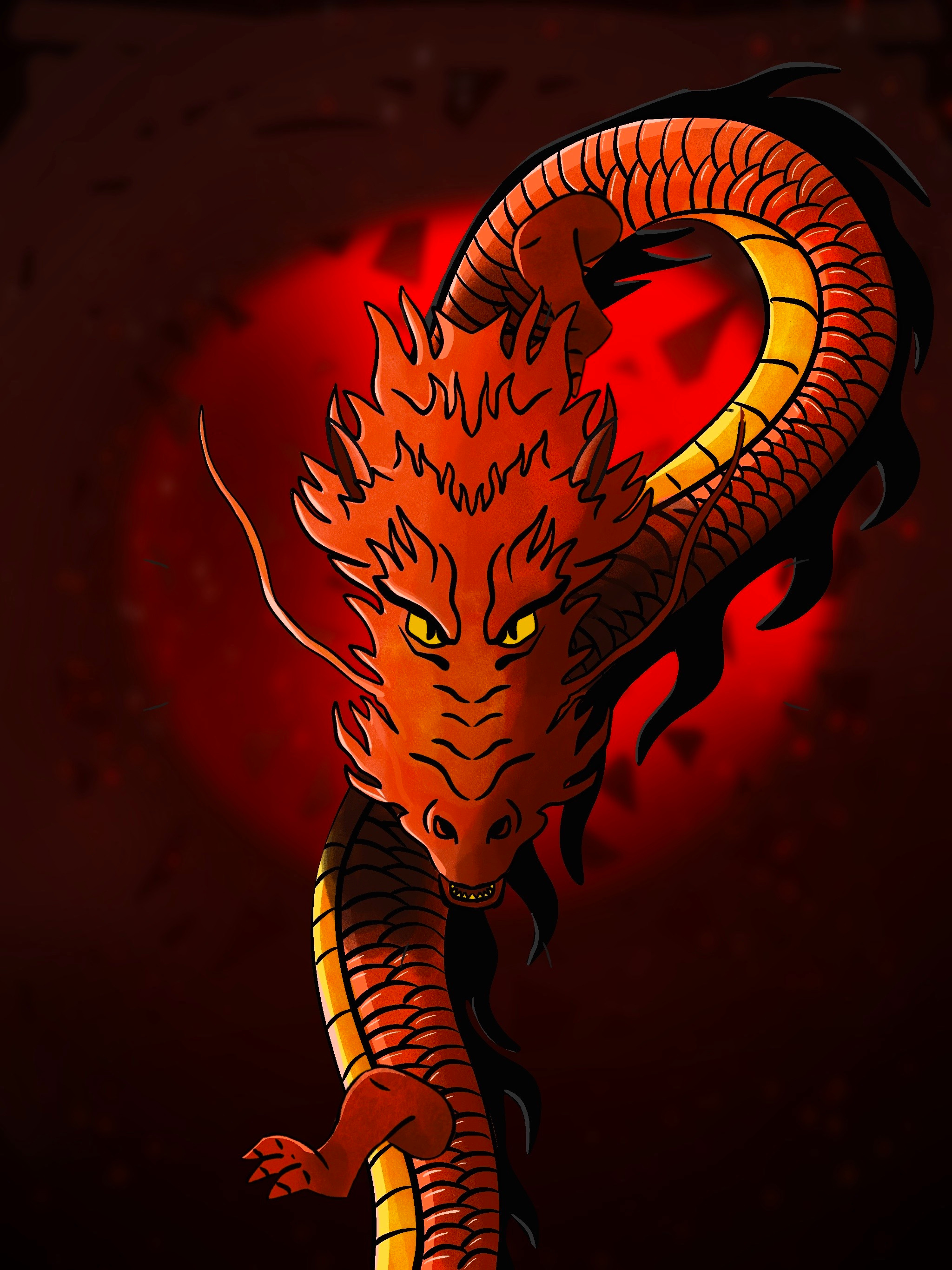 Dragon asia asian burn design dragon dragons drawing fire flame hot illustration ipad ipad pro orange procreate red sun yellow
